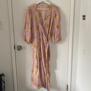 Madewell Linen-Blend Ruffle-Cuff Wrap Dress in Dutch Dandelions